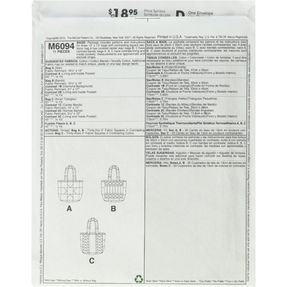 Vintage 2010 McCall's Craft 6094 Pattern - Quilted Tote Bags by Whistlepig Creek - Picture 2 of 2